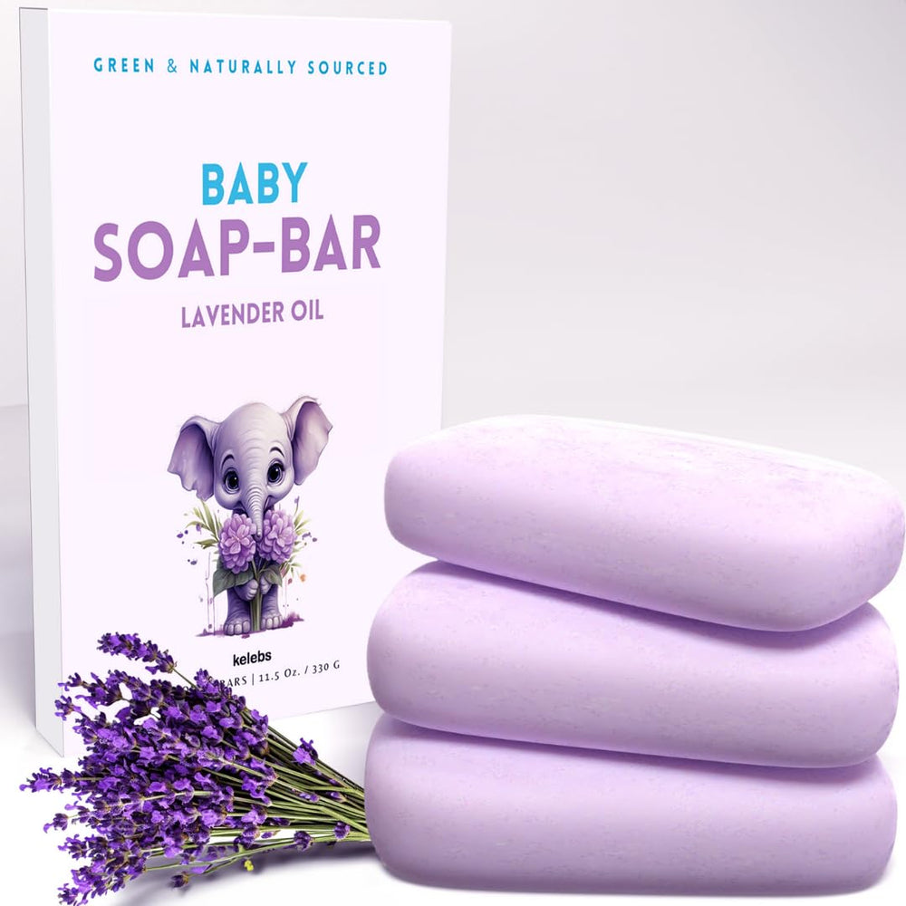 KELEBS hypoallergenic baby soap bar 3pcs close-up for gentle bath routines.