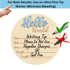 KEMINA BLANKETS baby announcement sign blue side view, ideal for photo props.