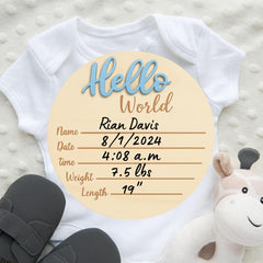 KEMINA BLANKETS baby announcement sign blue writing area close-up, crisp personalization.