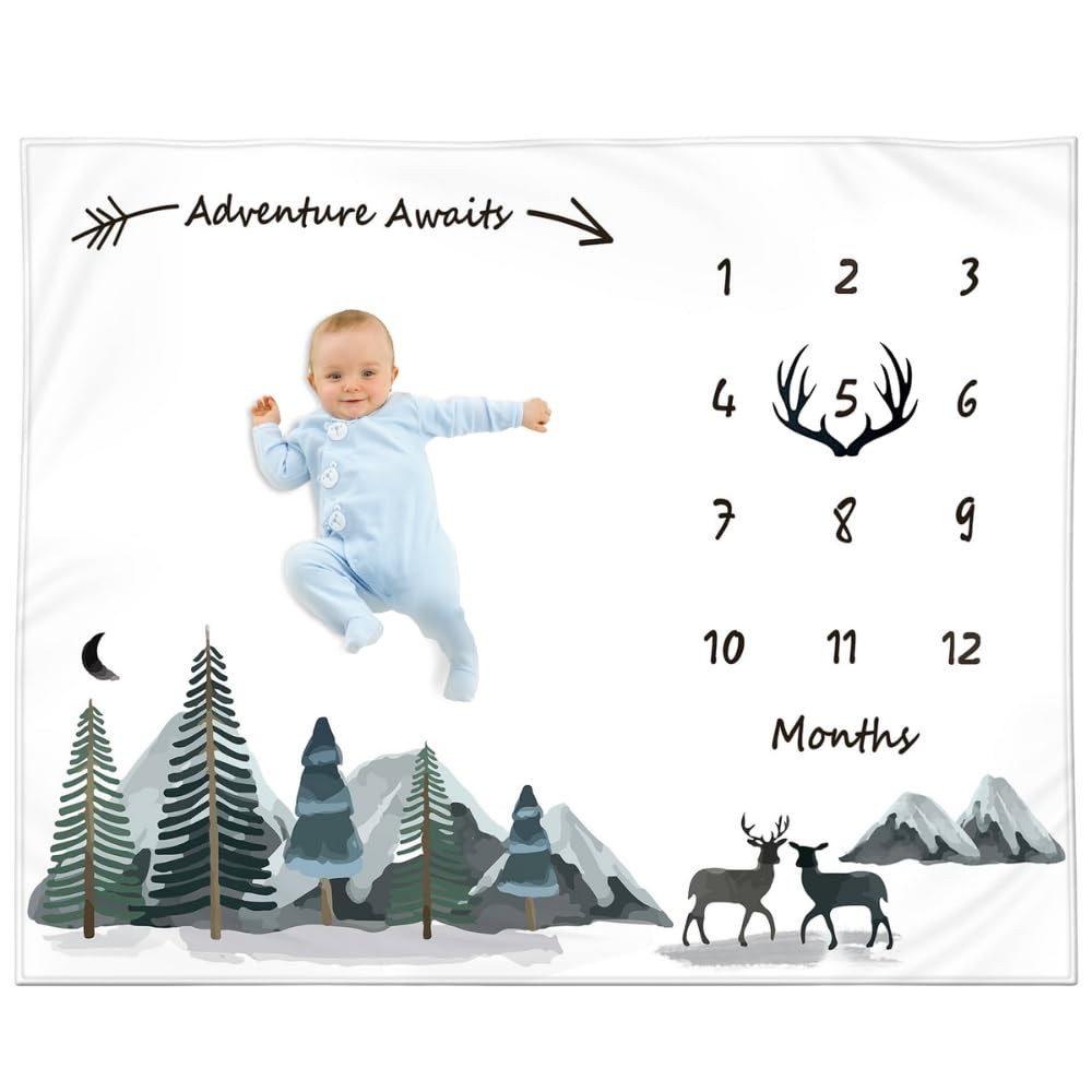 Kemina Blankets milestone blanket featuring mountain landscape for outdoor-inspired baby photos