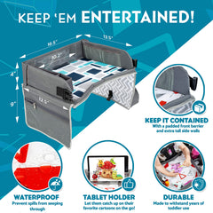 Kenley Kids Travel Tray storage pockets keep crayons and snacks organized