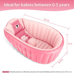 KENPUAZ inflatable baby bath tub pink with drain plug for quick cleanup