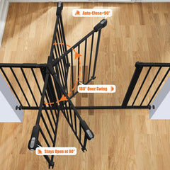 keny extra wide baby gate pressure-mounted installation avoids wall damage.