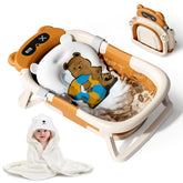 Kerbwry collapsible baby bathtub folded for space-saving storage and travel use.