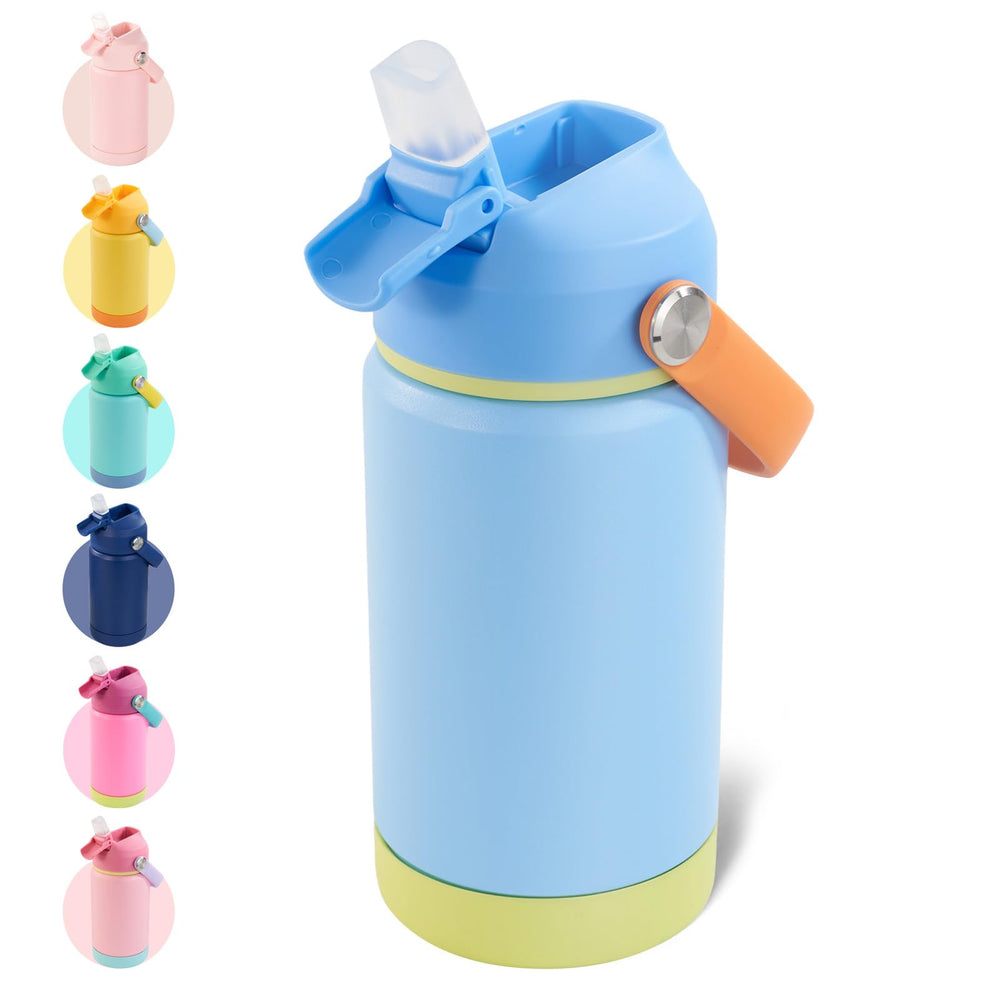 Kerilyn 12oz Kids Water Bottle Sky insulated close-up showing cold beverages