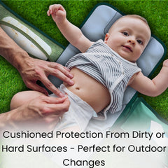 Kewh Jo portable changing pad unfolded shows 23x34 inch surface for diaper changes