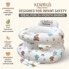 Kewrius baby seat configured for feeding and mealtime setup