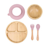 KhaNoor bamboo toddler plate with suction base keeps meals steady for spill-free feeding.