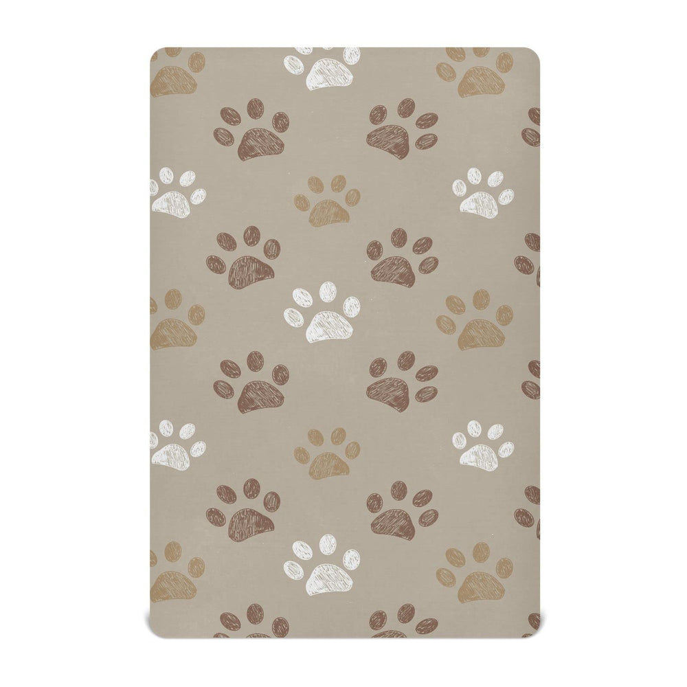 KICPOAY fitted crib sheet with brown dog paws pattern and snug elastic fit for security