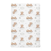 KICPOAY fitted crib sheets feature white bears and clouds for cozy nursery styling.