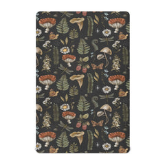 KICPOAY Vintage Mushroom Forest playard sheet closeup, showcasing soft fabric and snug elastic.