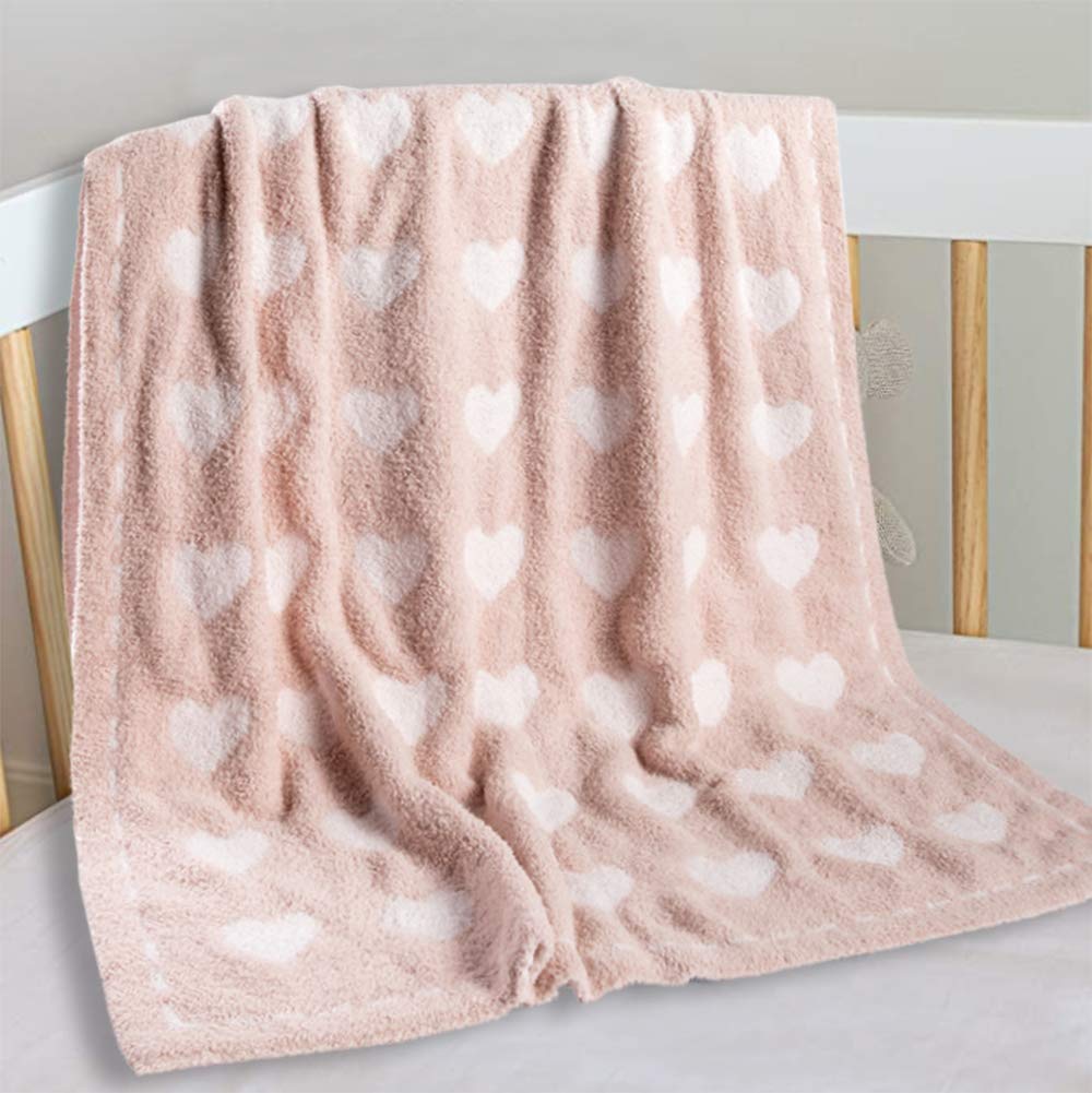Kid Nation heart light pink blanket front shows cozy plush texture for cuddles.