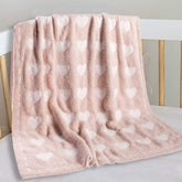 Kid Nation heart light pink blanket front shows cozy plush texture for cuddles.