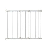 KidCo angle-mount safeway gate installed on top stairs in white for uneven walls.
