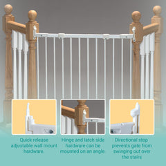 KidCo stop-clip st a irs gate in white showing outward-swing protection.