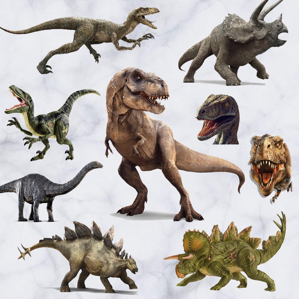 Kiddale dinosaur wall stickers sheet with 11 creatures, vibrant 3D watercolor effect for kids' rooms.