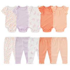 Kiddiezoom newborn layette set with bodysuits and pants offers breathable 100% cotton comfort.