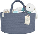 KiddyCare diaper caddy blue with lid and handle keeps nursery essentials within reach.