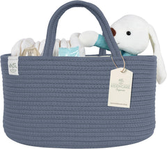 KiddyCare diaper caddy blue with lid and handle keeps nursery essentials within reach.