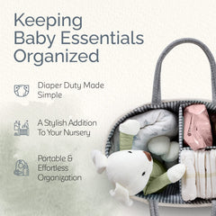 KiddyCare diaper caddy with removable dividers for customizable nursery organization.