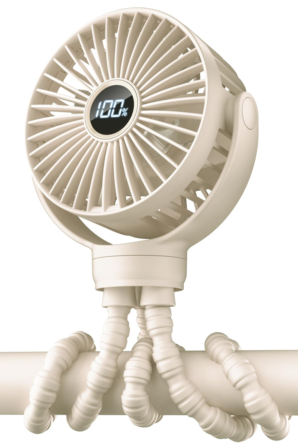 KIDEE portable stroller fan front view shows compact design for on-the-go cooling