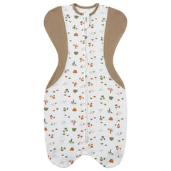 KIDIRA bear-forest swaddle front view shows arms-up comfort for self-soothing