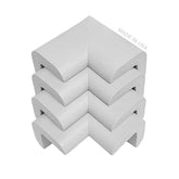 KidKusion soft gray corner cushion close-up demonstrates protective padding for furniture edges.