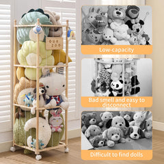 KIDL cage-style protection with elastic cords emphasizes safe, dust-minimized plush storage.