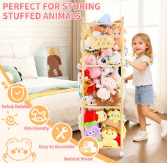 KIDL wooden zoo storage elastic band net closeup highlights secure toy containment and mess reduction.