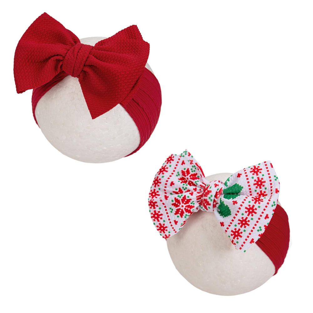 KIDOCHEESE Christmas baby bows headband on head, adding festive charm to your little girl's outfit.