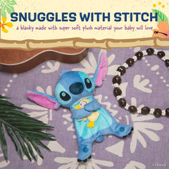 Disney Stitch plush face close-up showing soft texture and comforting hug