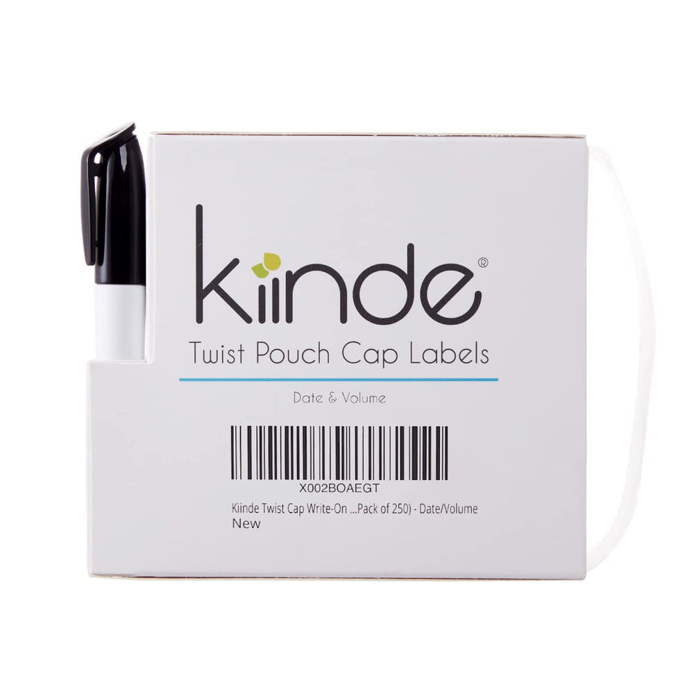 Kiinde Twist cap labels with dispenser clearly organized for fast date and volume tracking