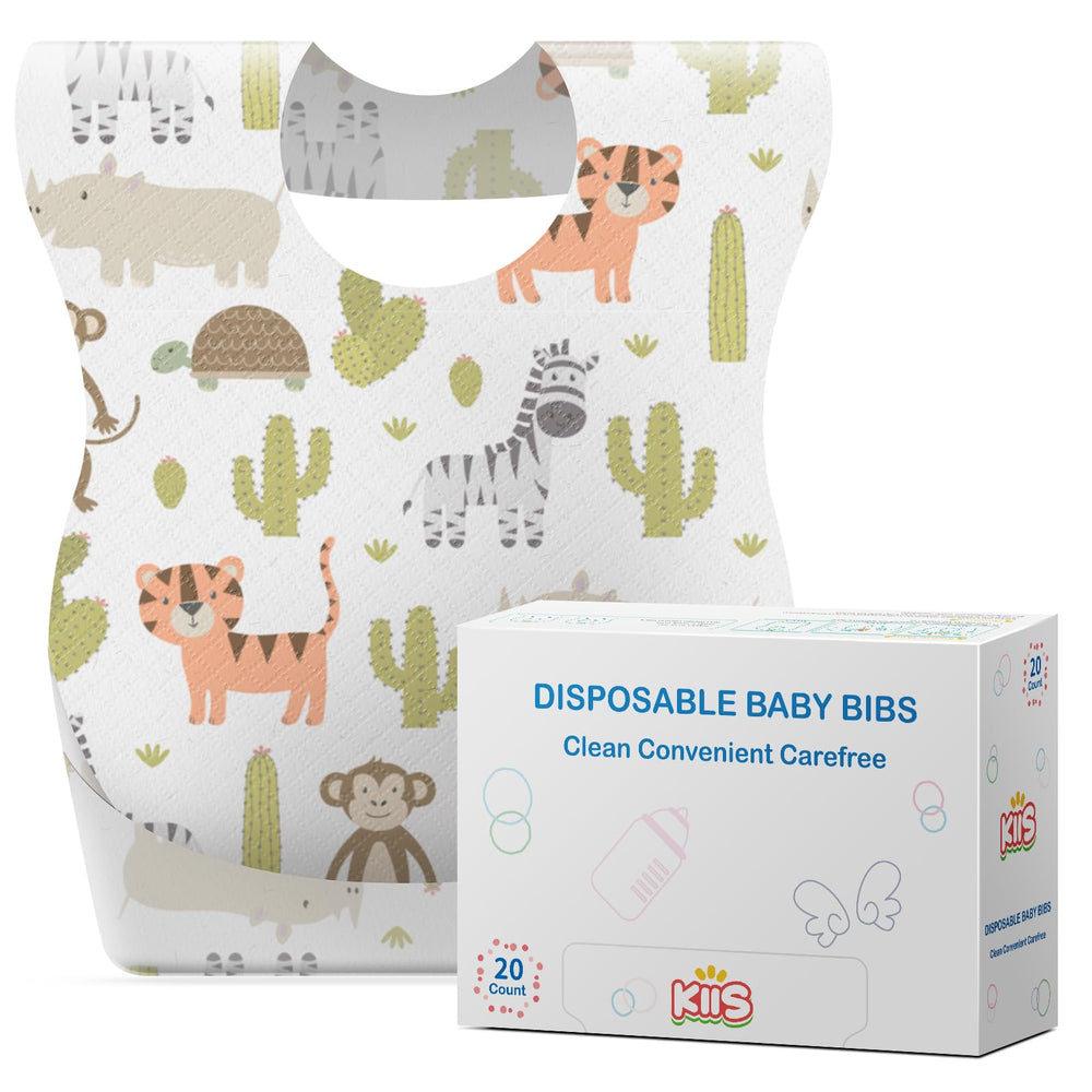 KIIS disposable baby bib with crumb pocket for mess-free meals on the go.