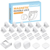 Kimitimi 12-pack magnetic cabinet locks sit inside cabinets for discreet child safety.