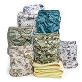 Kinder cloth diaper 5-pack setup demonstrates eco-friendly starter solution for reusable diapering.