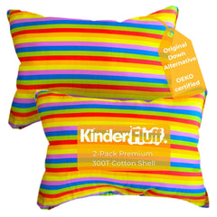 Kinder Fluff child pillow 2pk angled view for compact nap comfort for toddlers