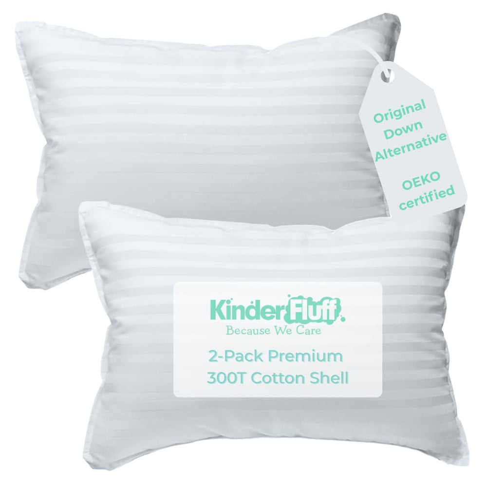 Kinder Fluff 2-pack white pillows ready for kid's bed and travel