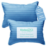 Kinder Fluff child pillows blue pack 2 14x20 front view, travel-friendly for kids.