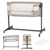 Kinderkraft Neste UP2 beige front view showing compact 2-in-1 crib
