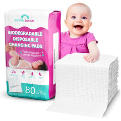 KinderSense disposable changing pad 80-pack for diaper changes and surface protection.