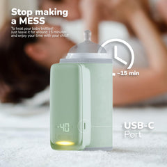 KinderSense bottle warmer in use showing travel-friendly design