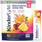 KinderLyte fruit punch packet closeup illustrates fast hydration with clean ingredients for daily rehydration.