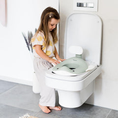 Kindsgut potty seat whale design side view highlighting compact footprint for small bathrooms.