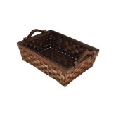 KingWillow rectangular wicker basket front view with handles in warm dark brown.