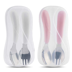 Kirecoo toddler utensils 2-pack in white and pink for easy self-feeding