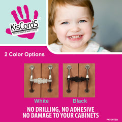 KisCords smallest-lock-on-market closeup reveals discreet, child-proofing solution for cabinets.