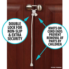 KisCords travel-friendly cabinet lock ideal for hotels, RVs, and grandparents' homes.