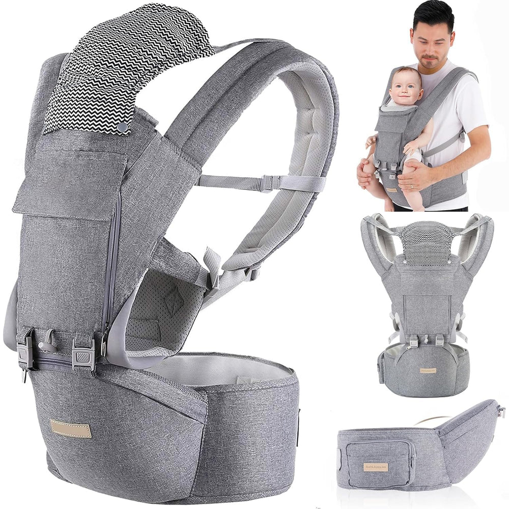 Kisdream 9-in-1 baby carrier with hip seat supports growing infants for daily use.