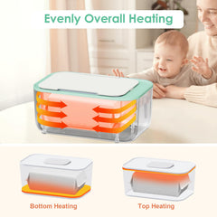 Kisdream Wipe Warmer dispenser open emphasizes 2-in-1 accessibility during diaper changes