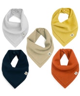 Kishu Baby Indi Sunrise Set bibs show 5-pack versatility for daily styling and drool management.